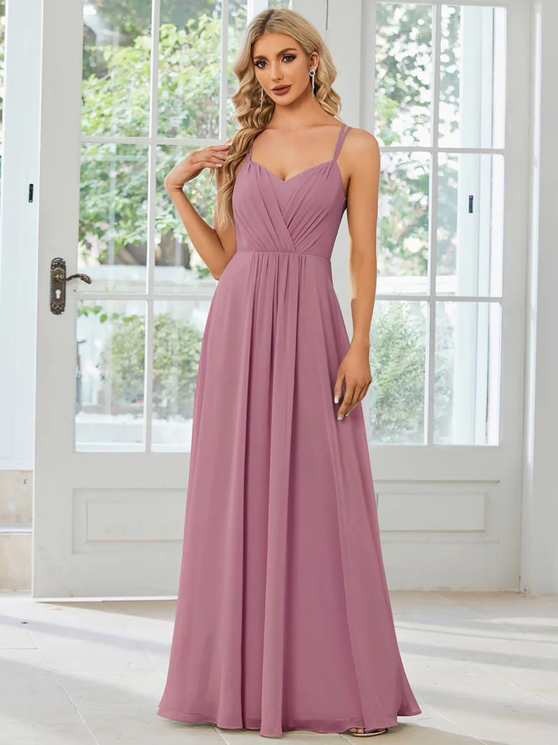 Lace V Back Chiffon A-line Evening Dress (Orchid) (Made To Order)