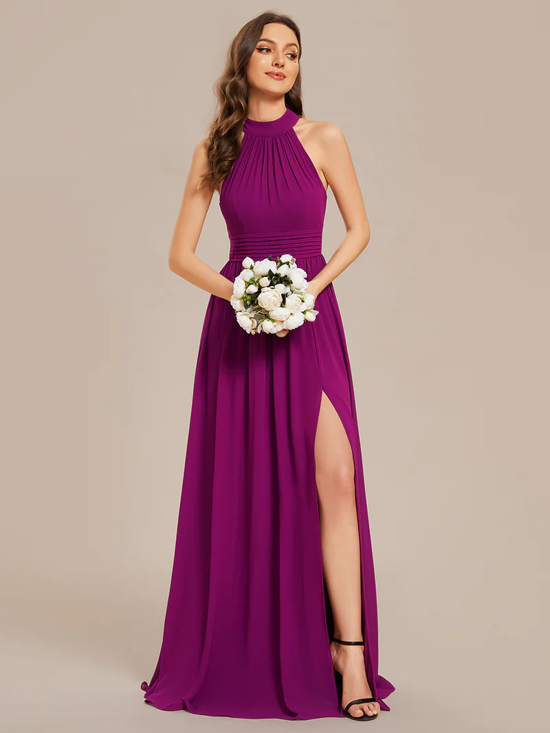 Halter Neck Chiffon A-Line Evening Gown (Made To Order)