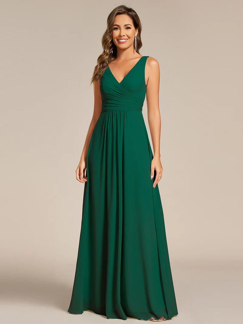 Sleeveless V-Neck A-Line Long Dress (Green) (Made To Order)
