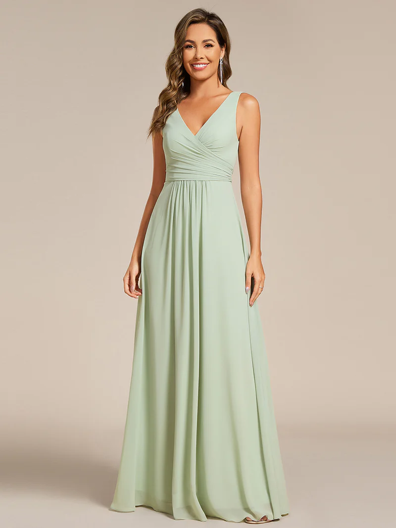 Sleeveless V-Neck A-Line Long Dress (Mint Green) (Made To Order)