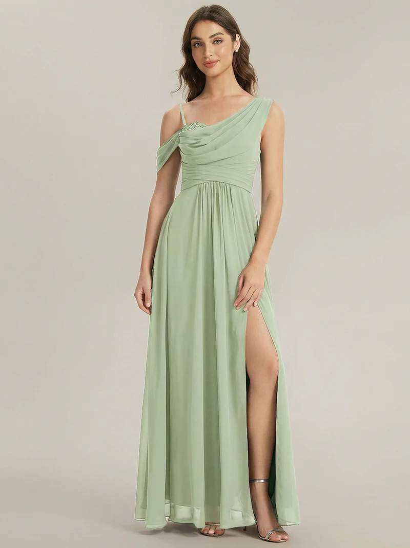 Asymmetrical A-Line Long Dresses (Mint) (Made To Order)
