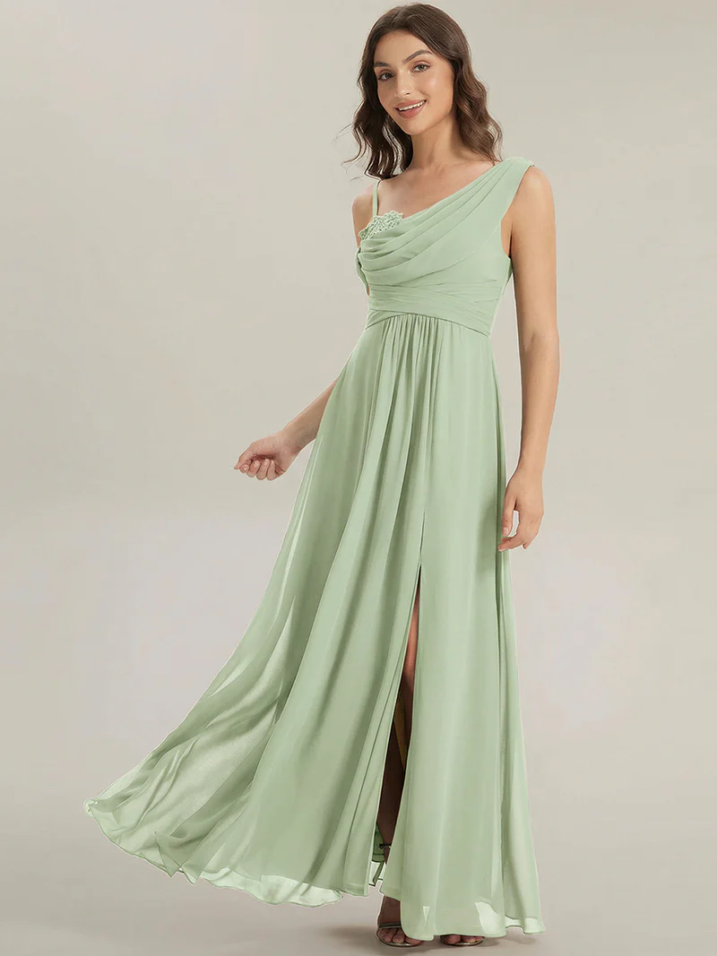 Asymmetrical A-Line Long Dresses (Mint) (Made To Order)