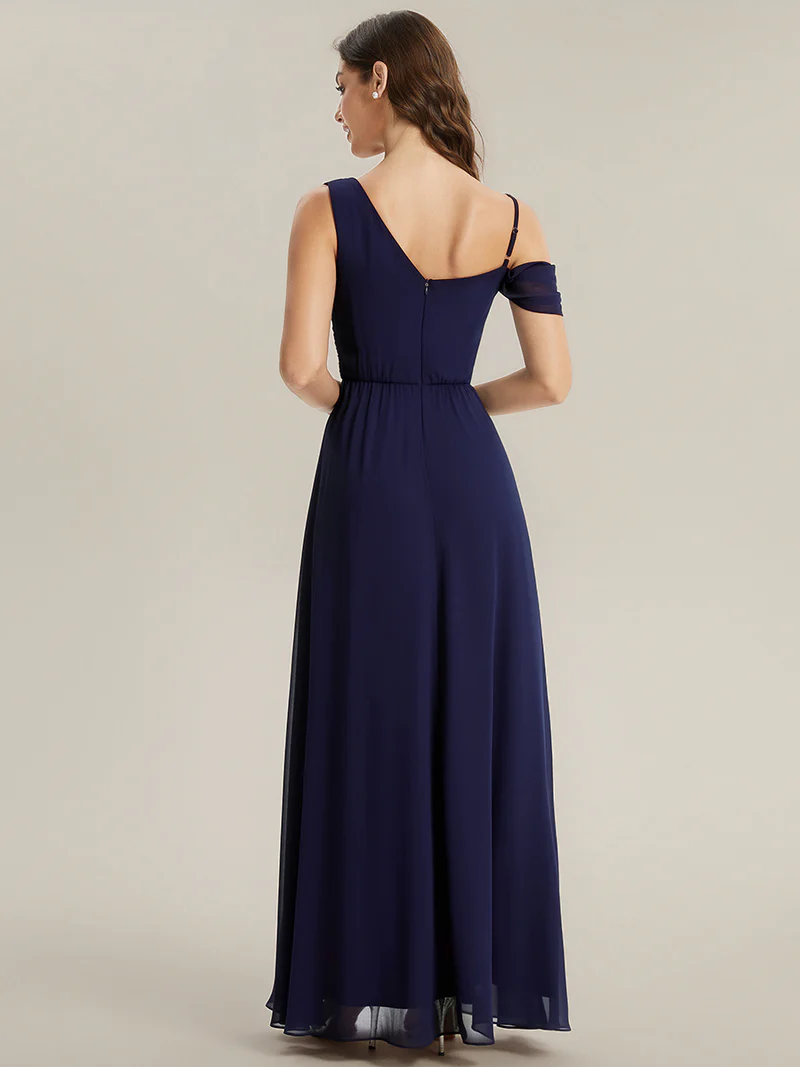 Asymmetrical A-Line Long Dresses (Navy Blue) (Made To Order)