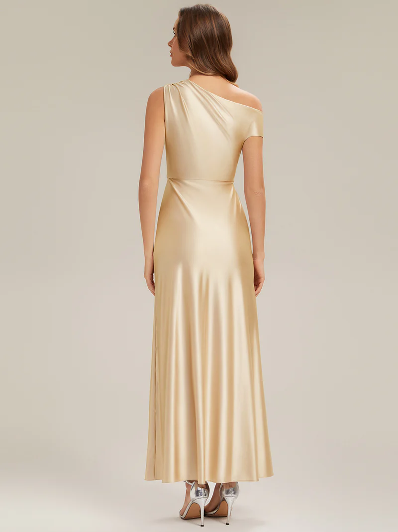 Asymmetrical Sheath Satin Evening Dress (Champagne) (Make To Order)