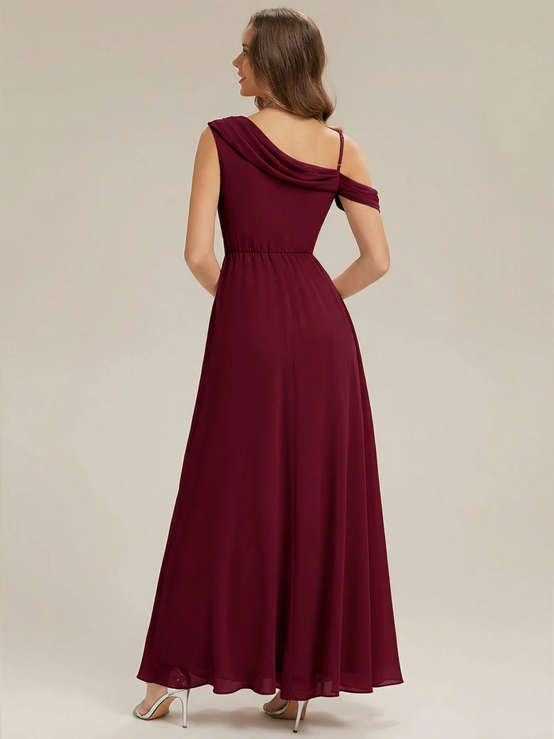 Asymmetrical A-Line Simple Long Dress (Maroon) (Made To Order)