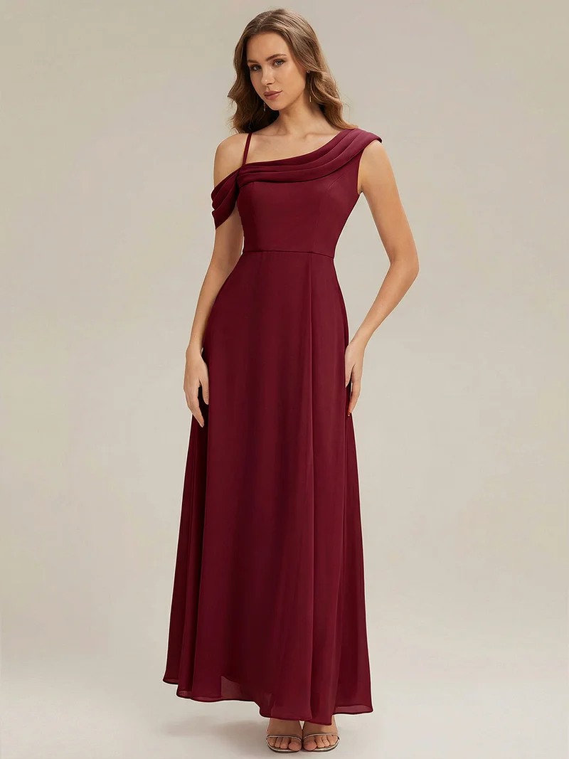 Asymmetrical A-Line Simple Long Dress (Maroon) (Made To Order)