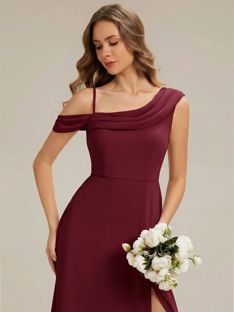 Asymmetrical A-Line Simple Long Dress (Maroon) (Made To Order)