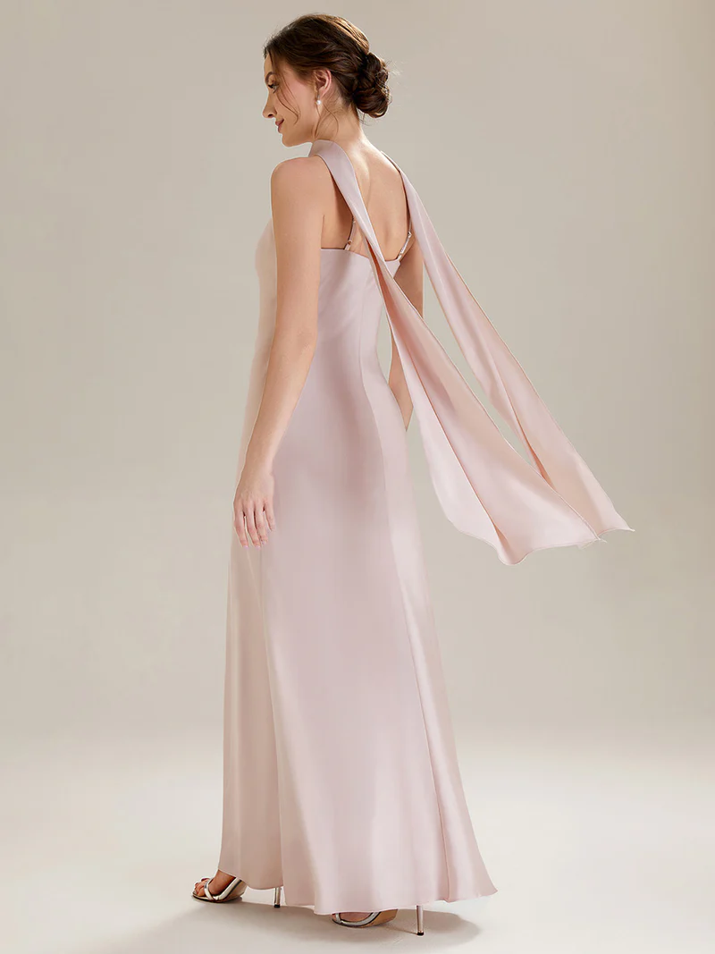 Halter Neck Satin Evening Gown (Pink) (Made To Order)
