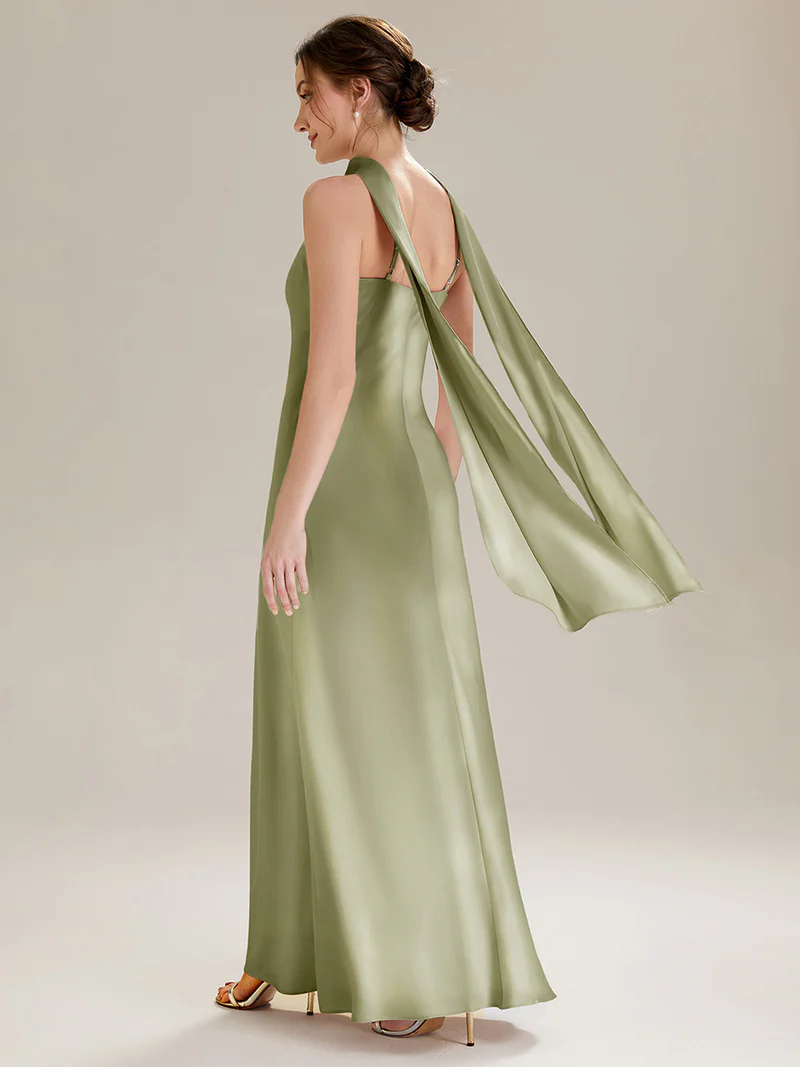 Halter Neck Satin Evening Gown (Sage Green) (Made To Order)
