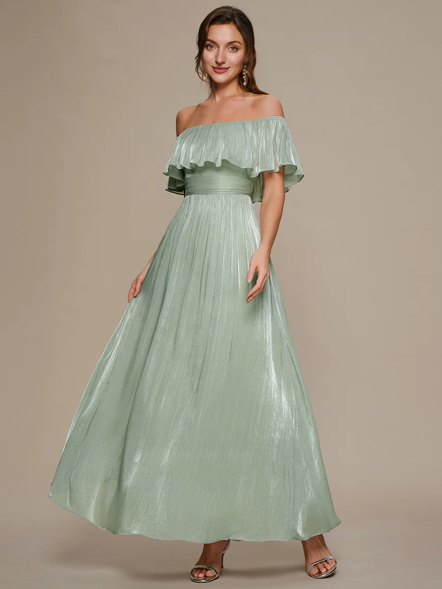 Off Shoulder Ruffled A-Line  Dresses (Mint)