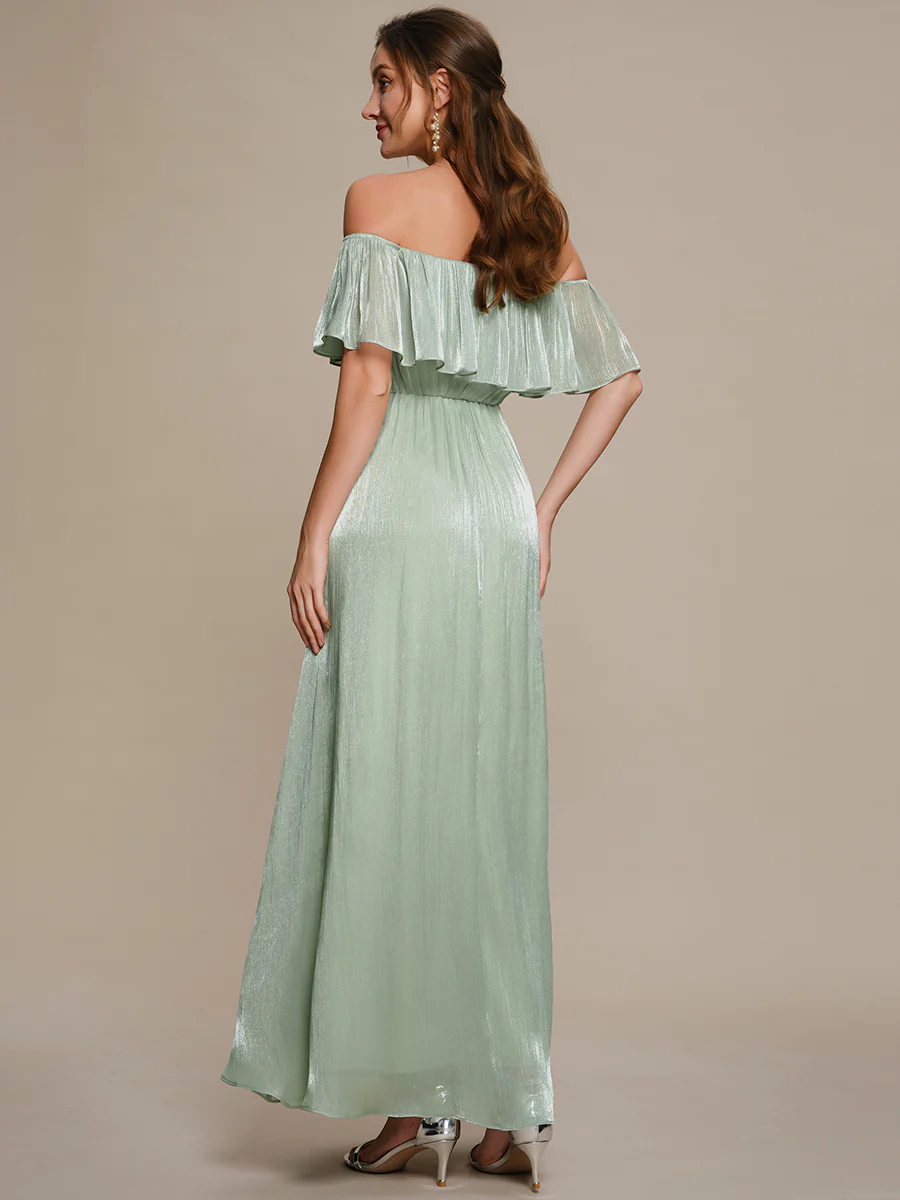 Off Shoulder Ruffled A-Line  Dresses (Mint)
