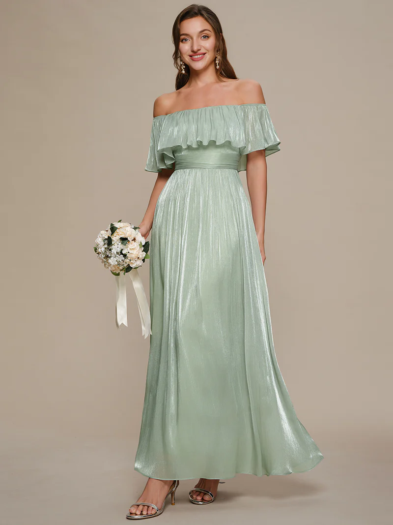 Off Shoulder Ruffled A-Line  Dresses (Mint)