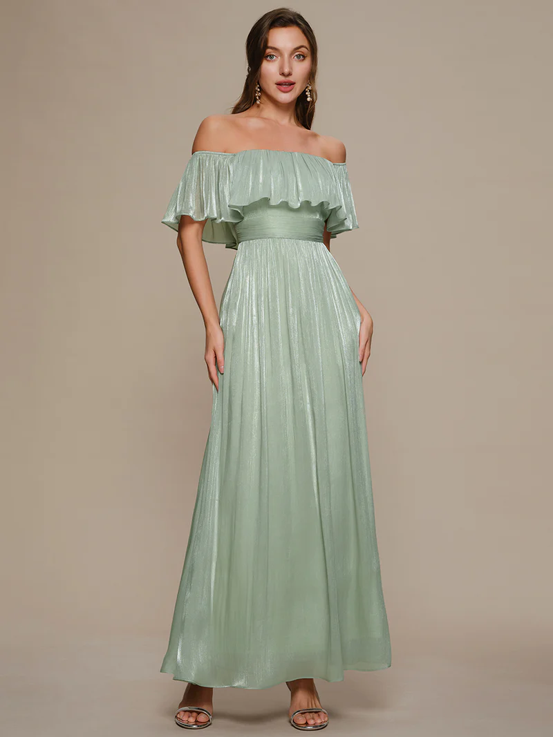 Off Shoulder Ruffled A-Line  Dresses (Mint)