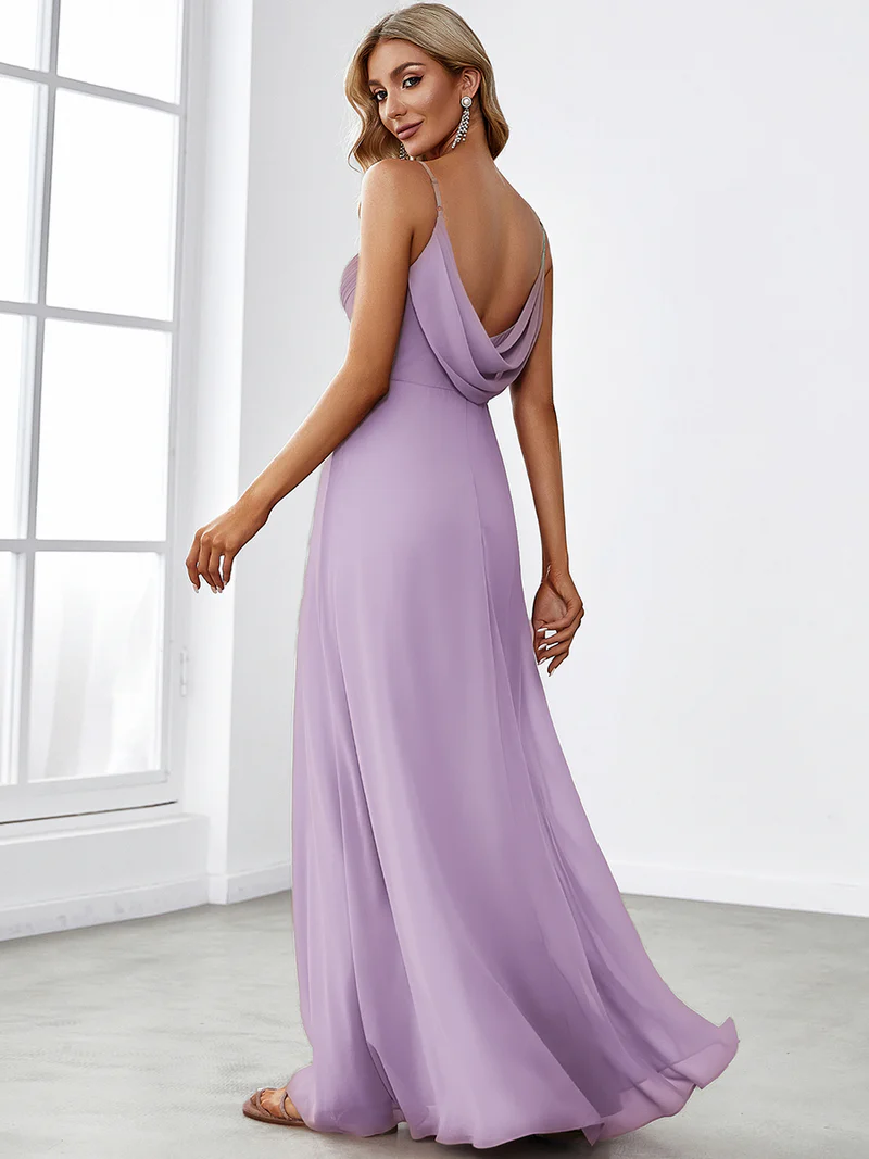Spaghetti Pleated with A Line Silhouette Evening Dresses (Lavender) (Made To Order)