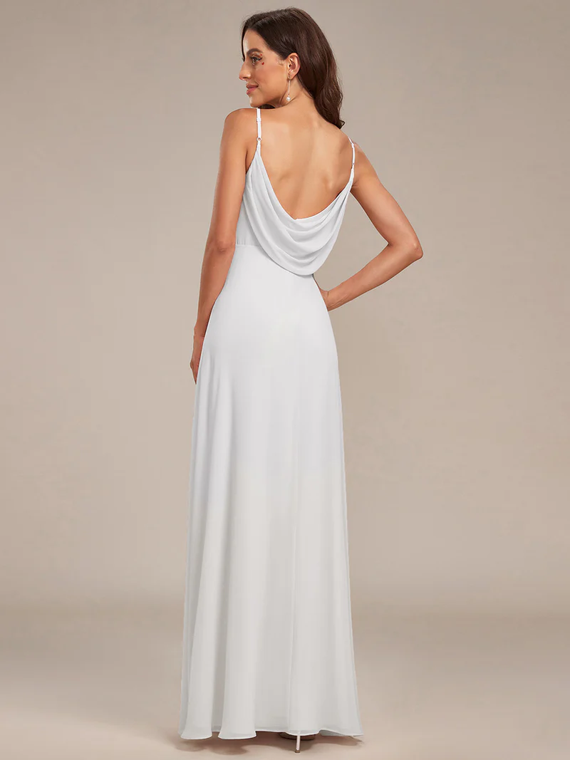 Spaghetti Pleated with A Line Silhouette Evening Dresses (White) (Made To Order)