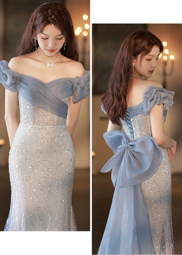 Off Shoulder Sequins Mermaid Fitting Evening Gown