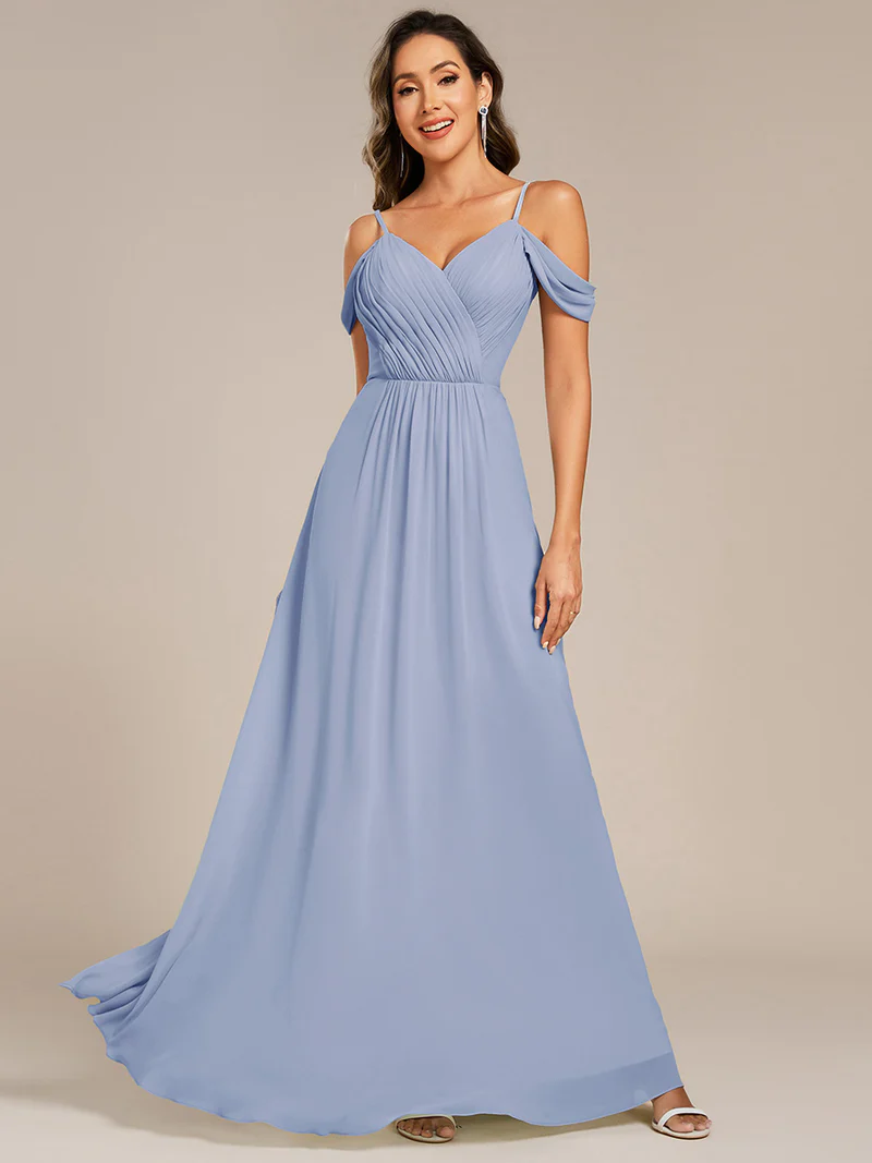 Droppy Sleeve A-Line Chiffon Long Dress (Light Blue) (Made To Order)