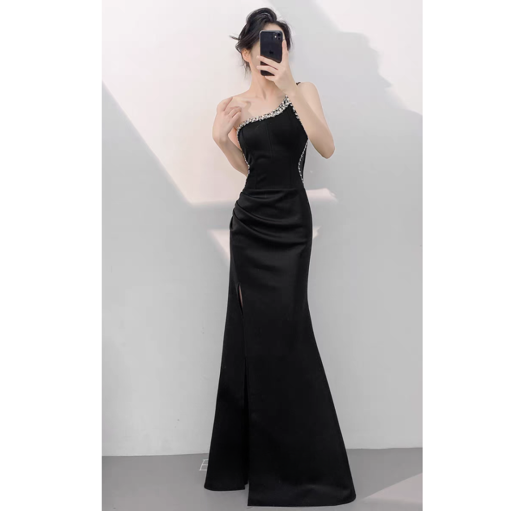 Gorgeous One Side Shoulder with High Slit Evening Gown (Retail)