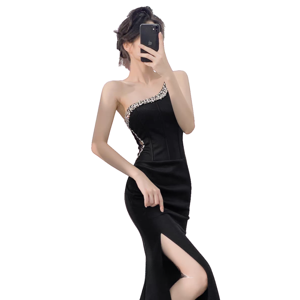 Gorgeous One Side Shoulder with High Slit Evening Gown (Retail)