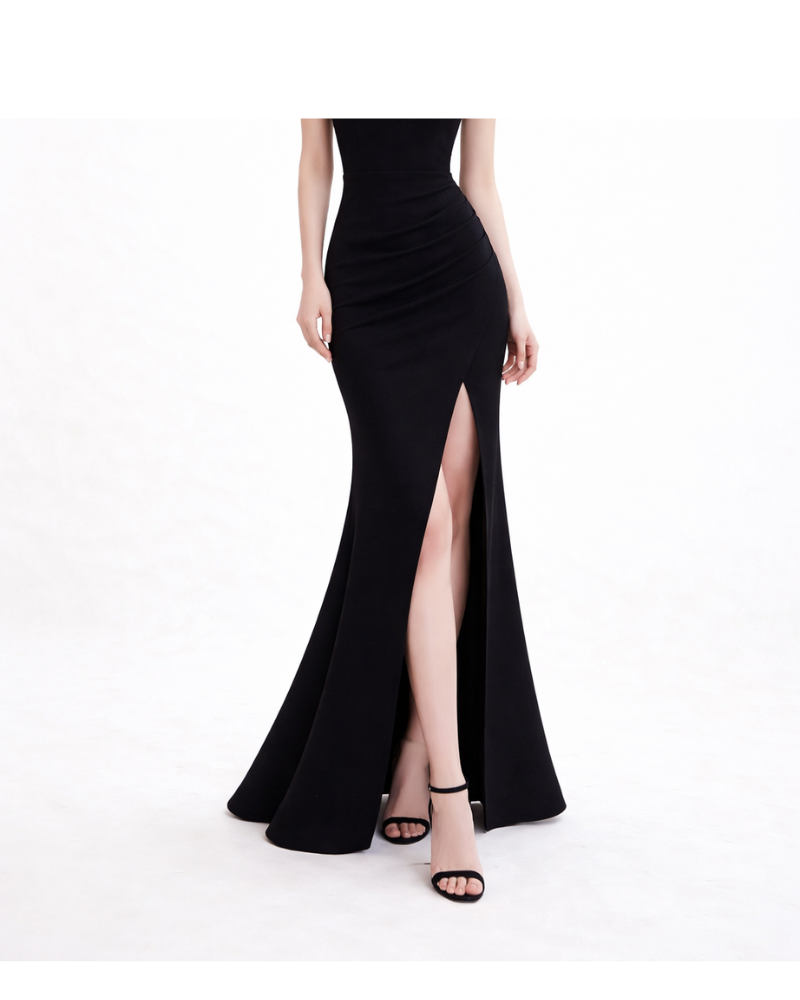 Halter Neck with Rhinestone Evening Gown (Black) (Retail)