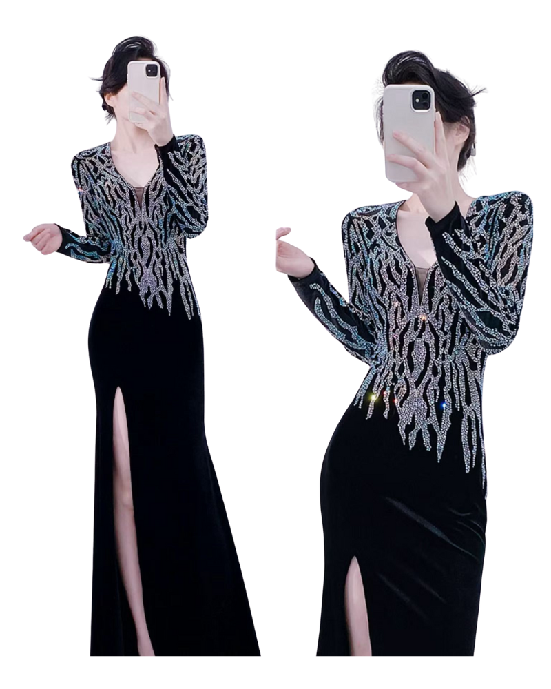 Elegant Crystal Embellished Evening Gown (Retail) 