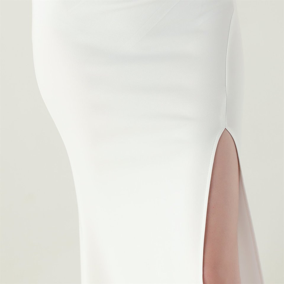 One Side Shoulder Pleated Evening Gown (White) (Made To Order)