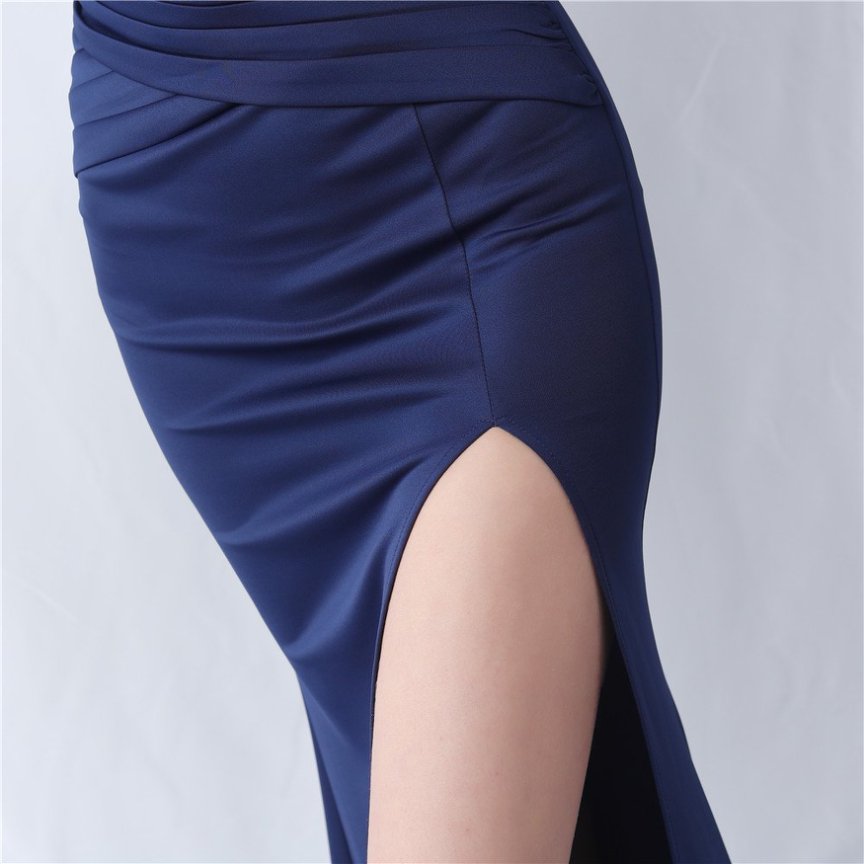 Strapless Solid Sexy Evening Gown (Navy Blue) (Made To Order)