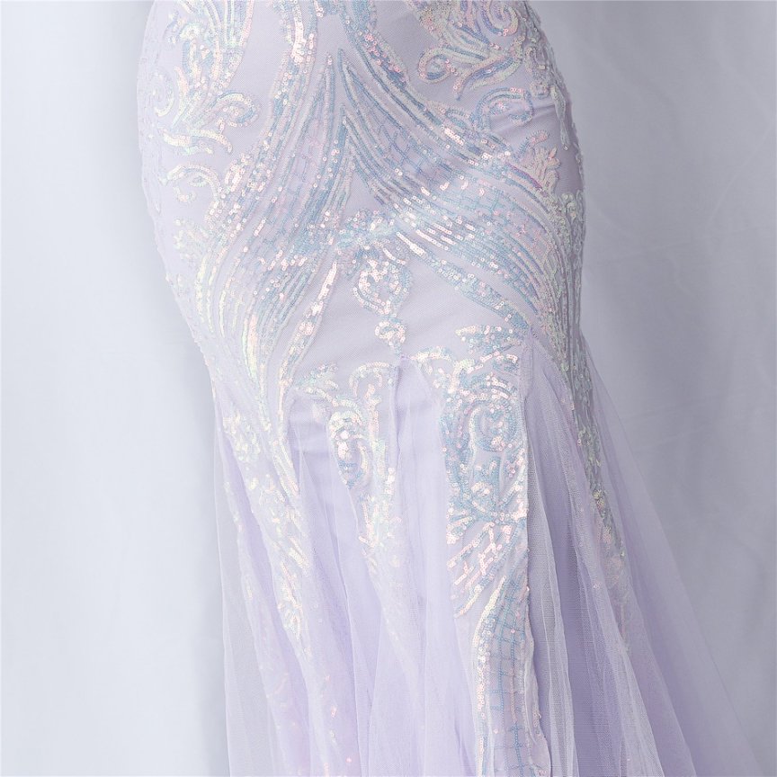 Strapless Sequins Frills Evening Gown (Lavender) (Made To Order)