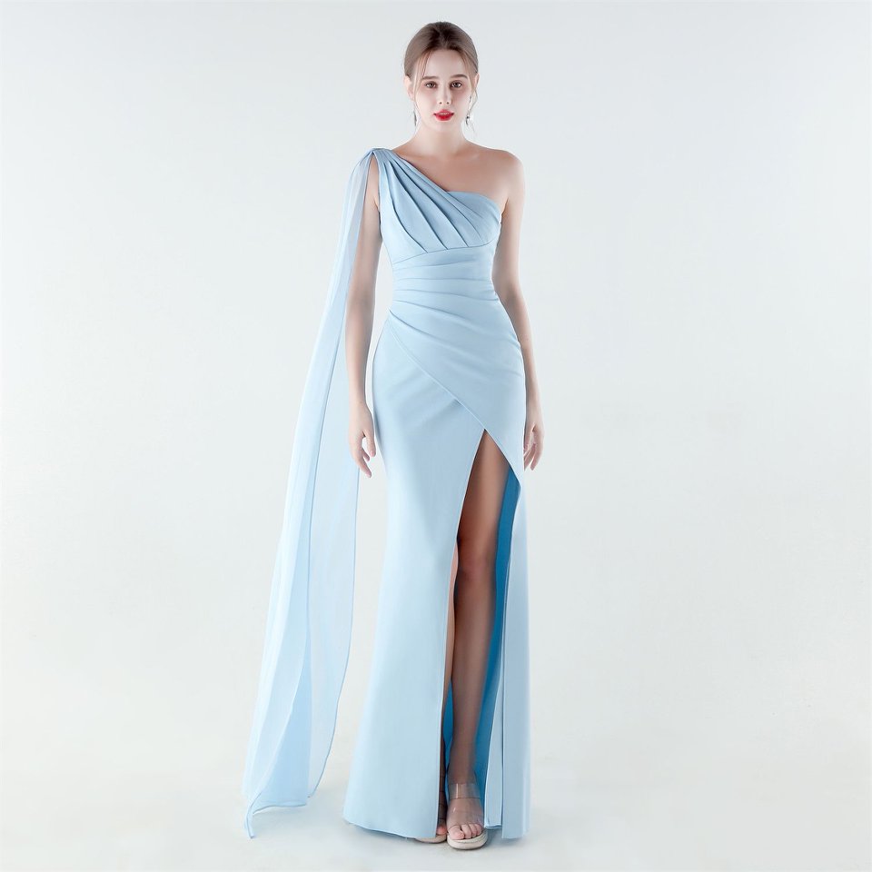 One Side Shoulder with Cape Scarf (Light Blue) (Make To Order)