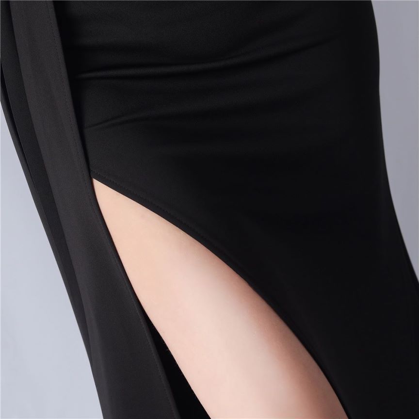 Strapless Sexy Corset With Side Split Evening Gown (Black) (Made To Order)