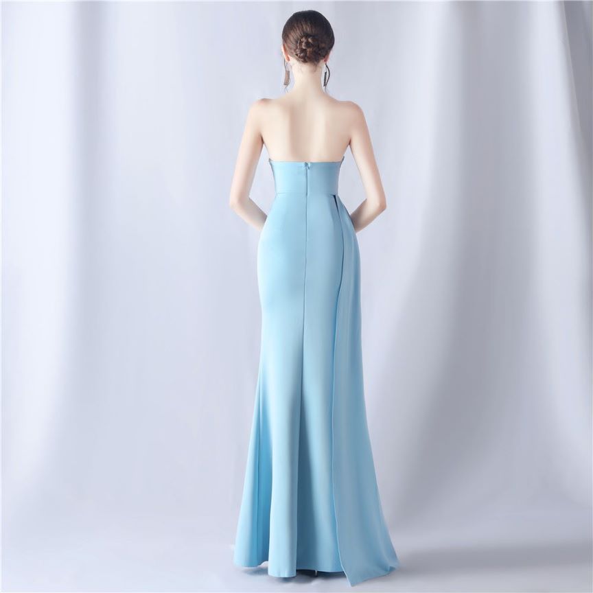 Strapless Sexy Corset With Side Split Evening Gown (Baby Blue) (Made To Order)