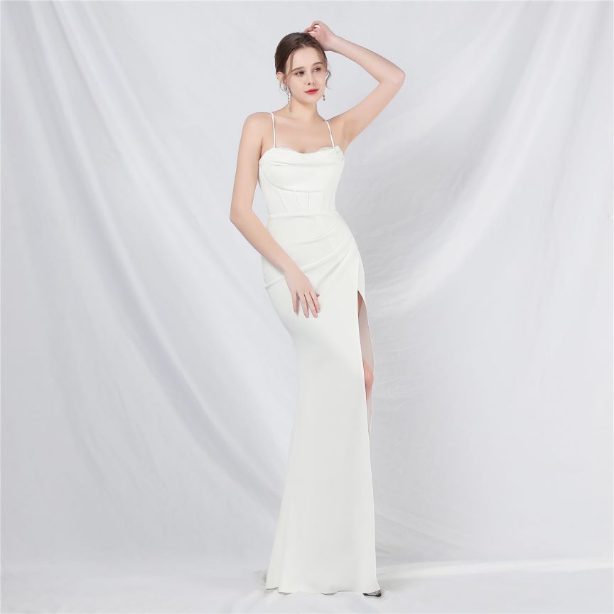 Spaghetti Back Cross Overlap Slit (Made To Order) (White)