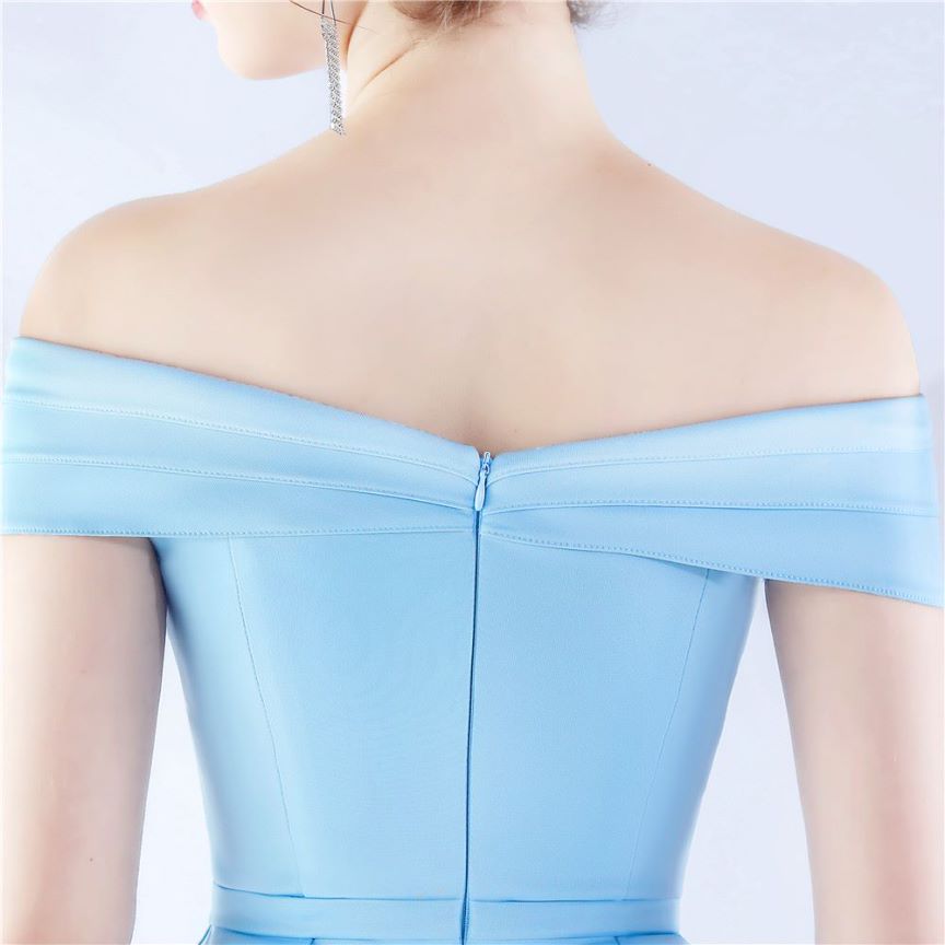 Off Shoulder Ruffles With Split Slit Evening Gown (Baby Blue) (Made To Order)