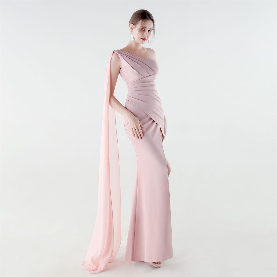 One Side Shoulder with Cape Scarf (Pink) (Make To Order)