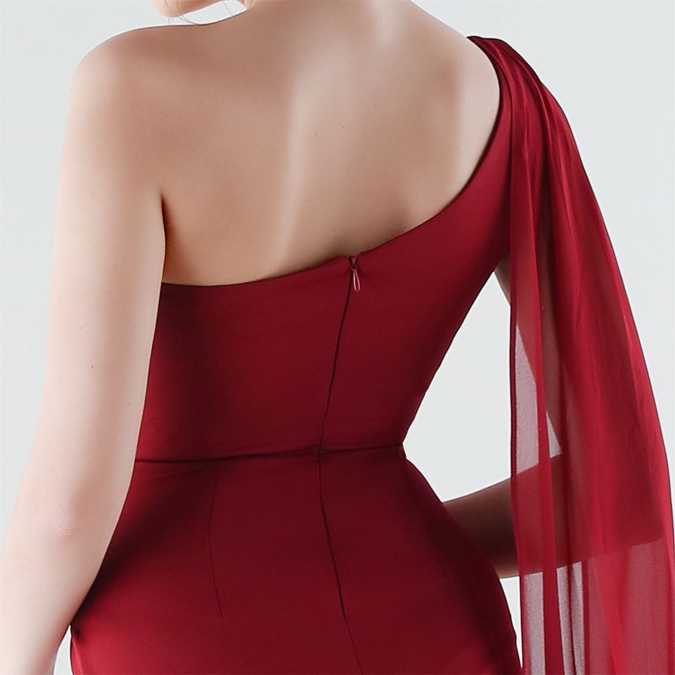 One Side Shoulder with Cape Scarf (Maroon) (Make To Order)