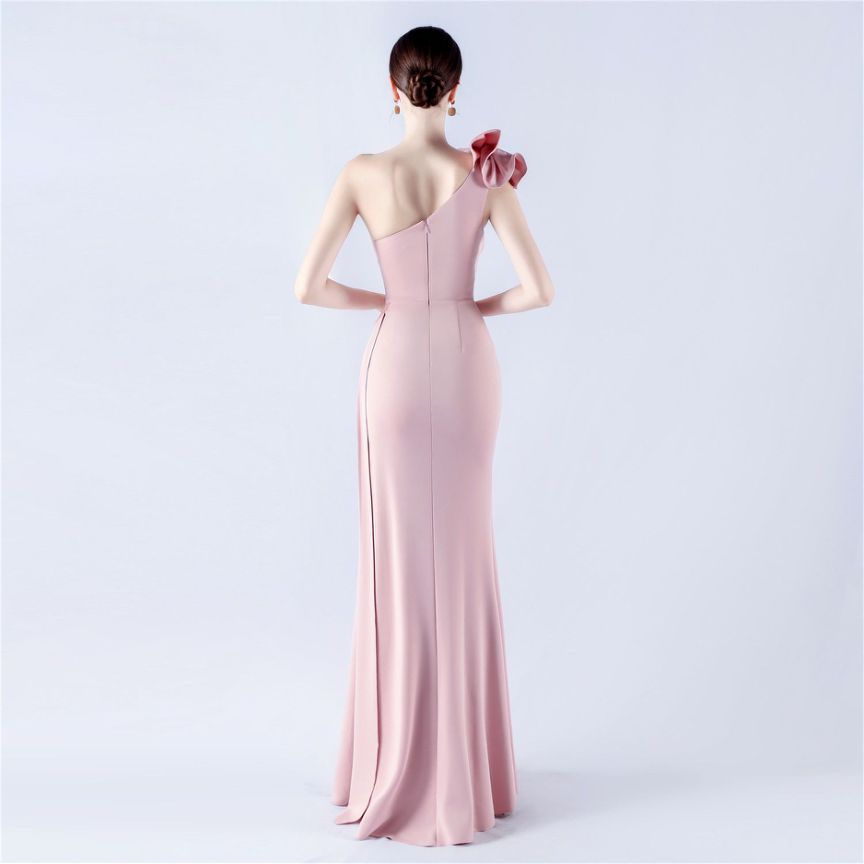 Gorgeous One Side Shoulder Evening Gown (Light Pink) (Made To Order)