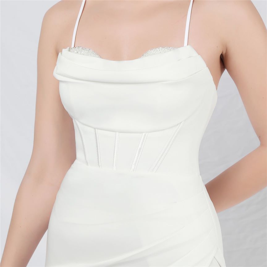 Spaghetti Back Cross Overlap Slit (Made To Order) (White)