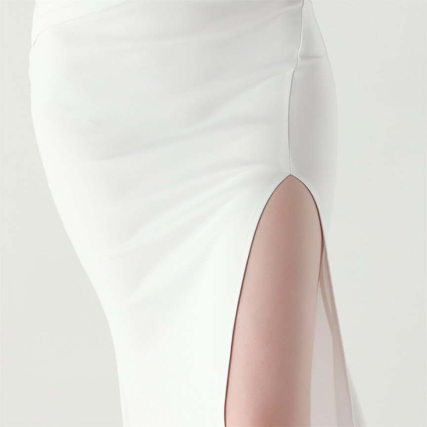 Strapless Pleated Corset Evening Gown (White) (Made To Order)