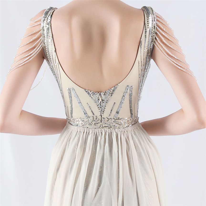Elegant Crystal Beads Sequins Mermaid Cape Skirt Gown (Silver) (Made To Order)