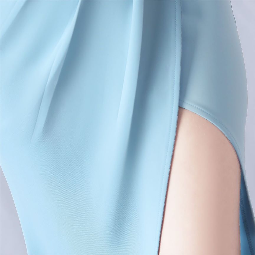 Glamorous One Side Shoulder with Overlap Slit Evening Dress (Baby Blue) (Made To Order)