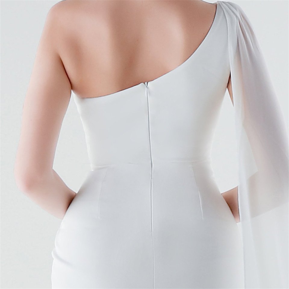 One Side Shoulder with Cape Scarf (White) (Make To Order)