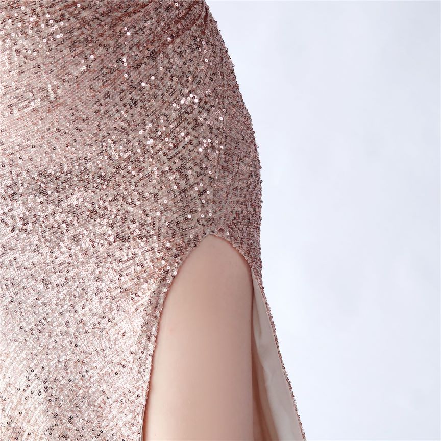 Strapless Sequins Bodyfit with Slit Evening Gown (Rosegold) (Made To Order)