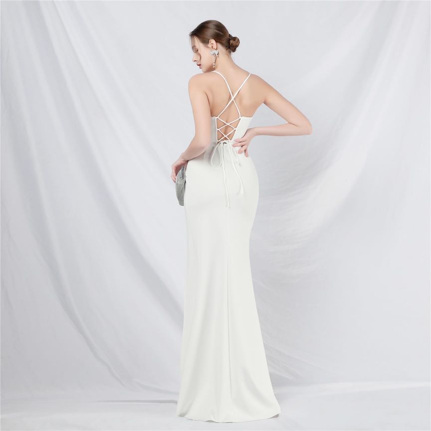 Spaghetti Back Cross Overlap Slit (Made To Order) (White)