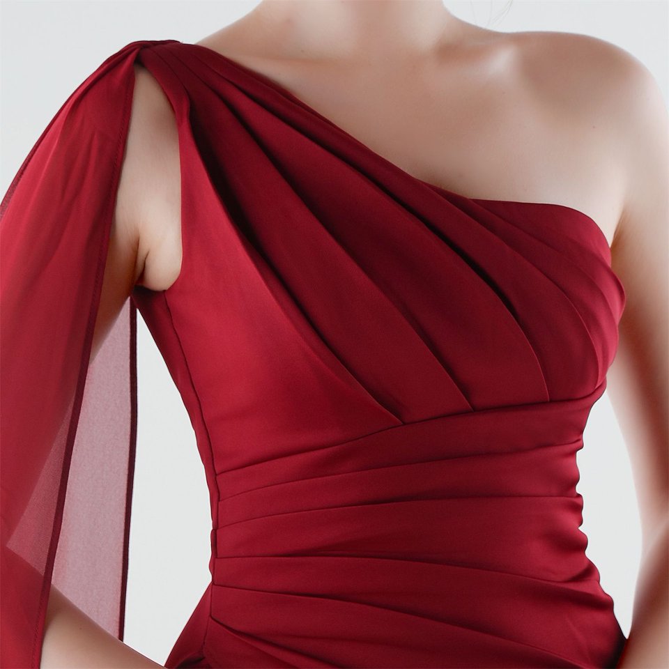 One Side Shoulder with Cape Scarf (Maroon) (Make To Order)