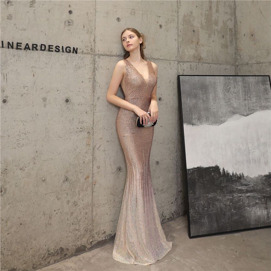 Two Tone Sequins Mermaid Gown (RoseGold) (Made To Order)