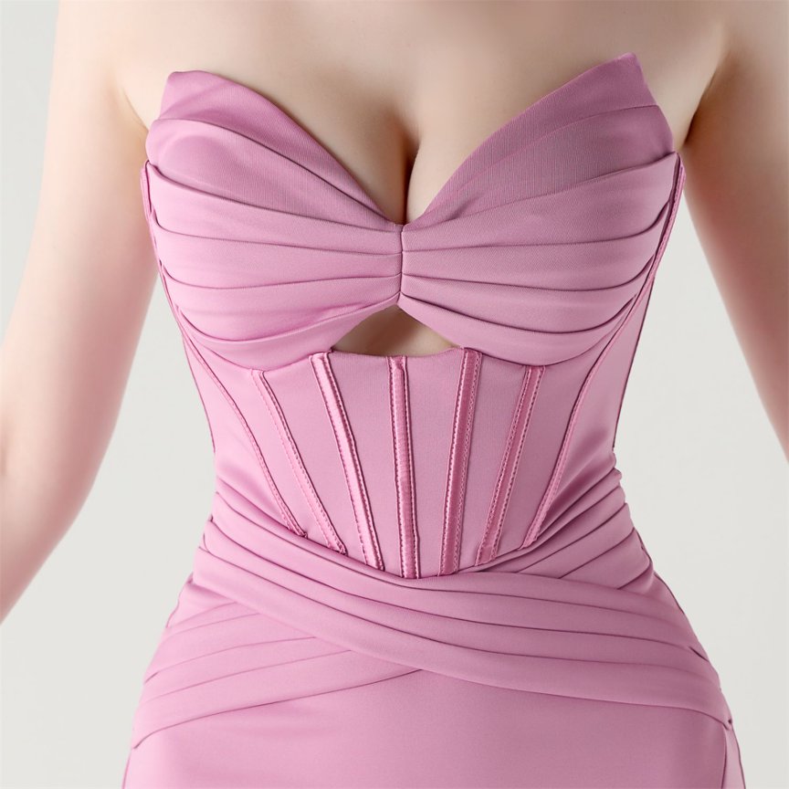 Strapless Pleated Corset Evening Gown (Lavender) (Made To Order)