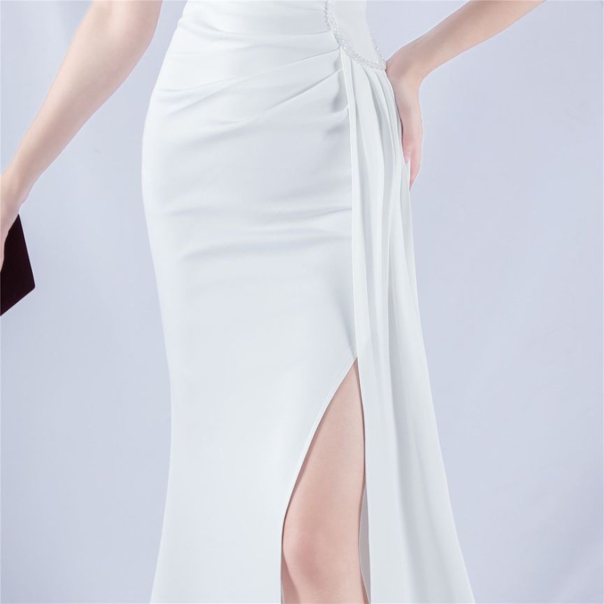 Gorgeous One Side Shoulder Evening Gown (White) (Retail)