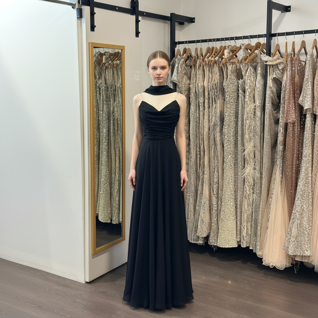 Transparent Strap Spaghetti A-Line Gown (Made To Order)