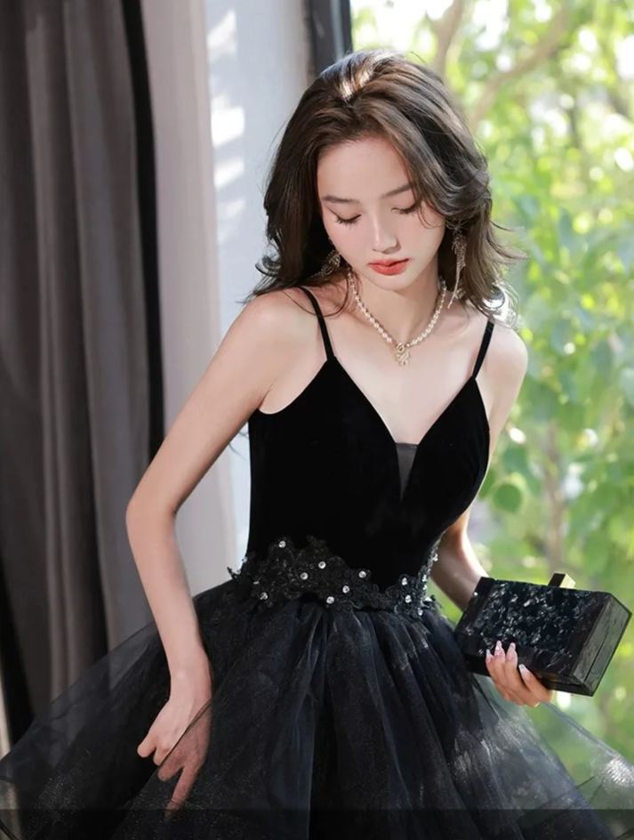 Spaghetti Ruffles Velvet Ball Gown (Made To Order)