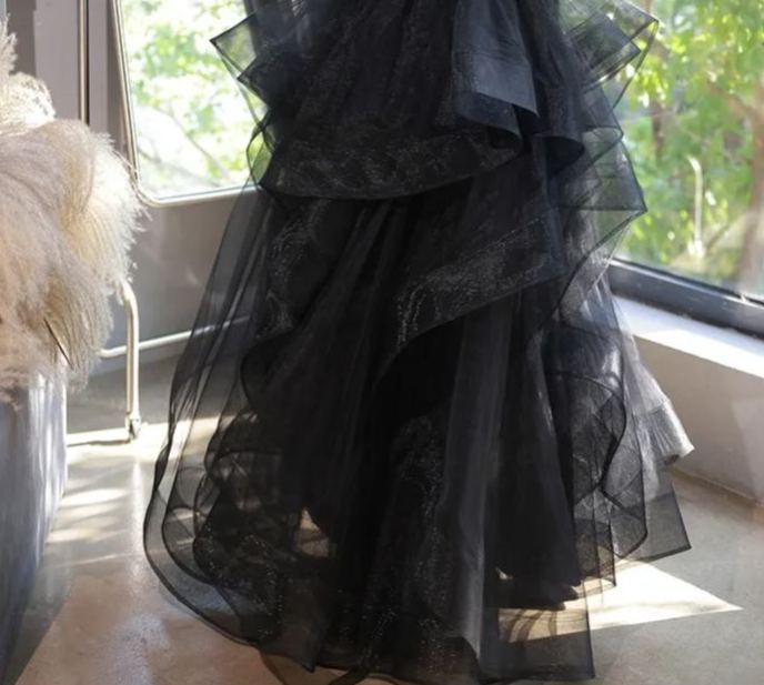 Spaghetti Ruffles Velvet Ball Gown (Made To Order)